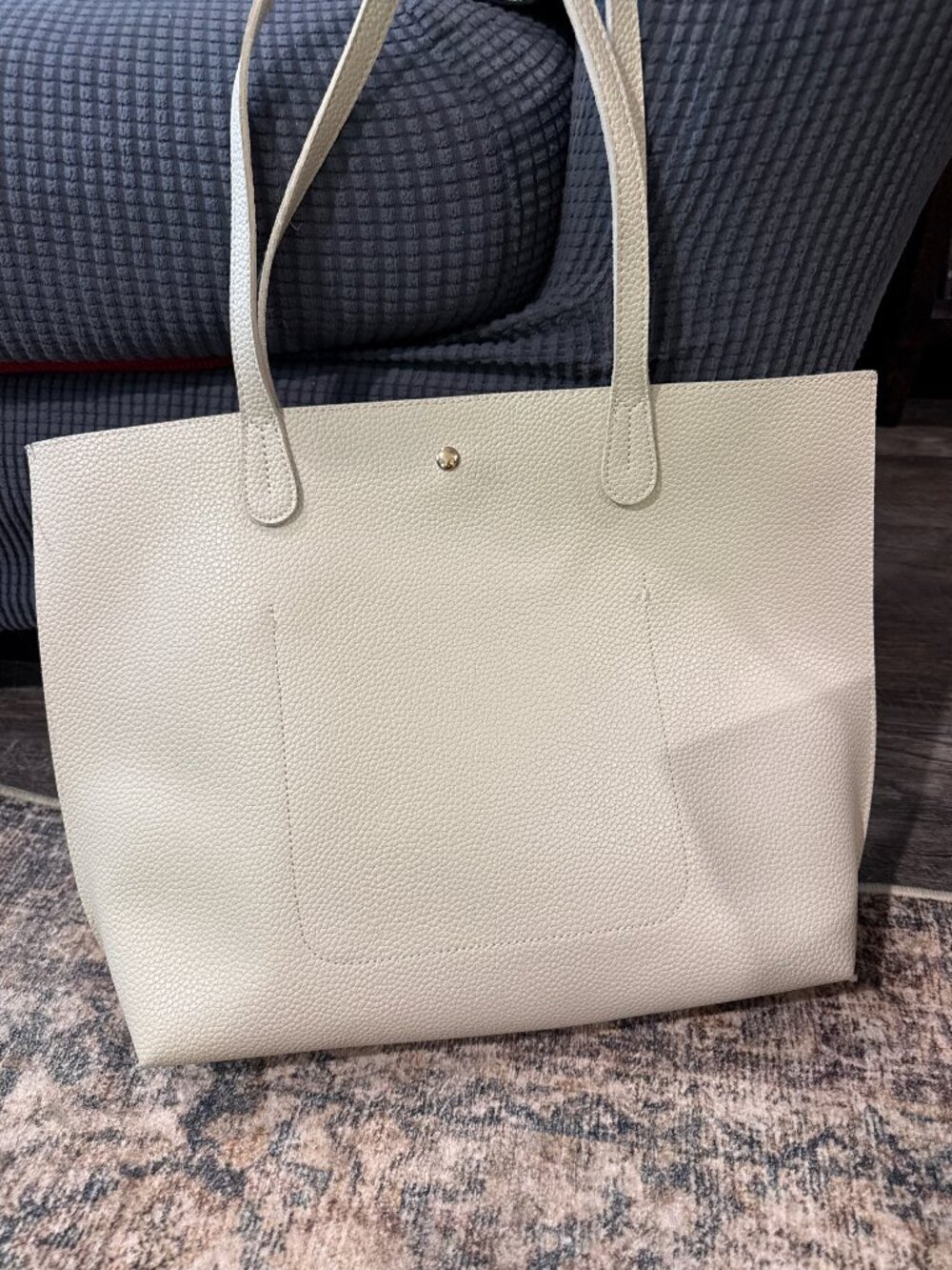 Ivory  Pebbled Leather Tote Bag